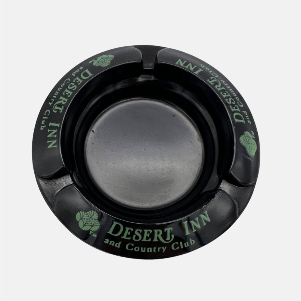Vintage Desert Inn & Country Club Black Glass Ashtray Las Vegas Nevada 4.25"